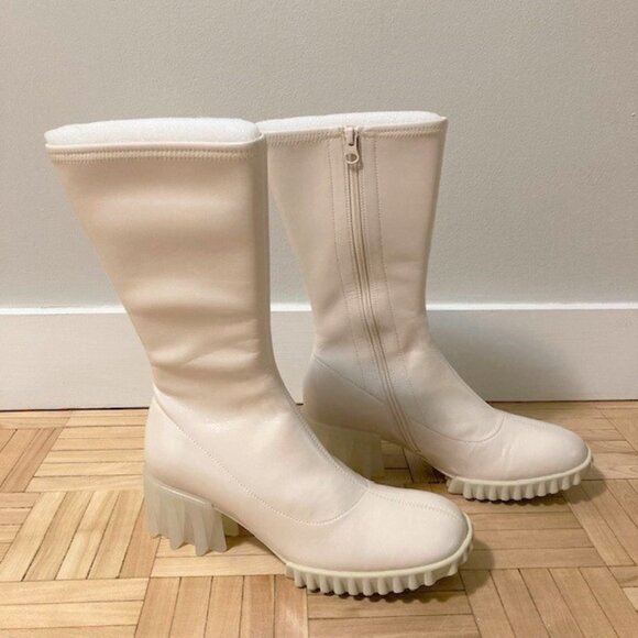4ACCCCEES Cream White Heeled Leather Boots - Picture 3 of 6